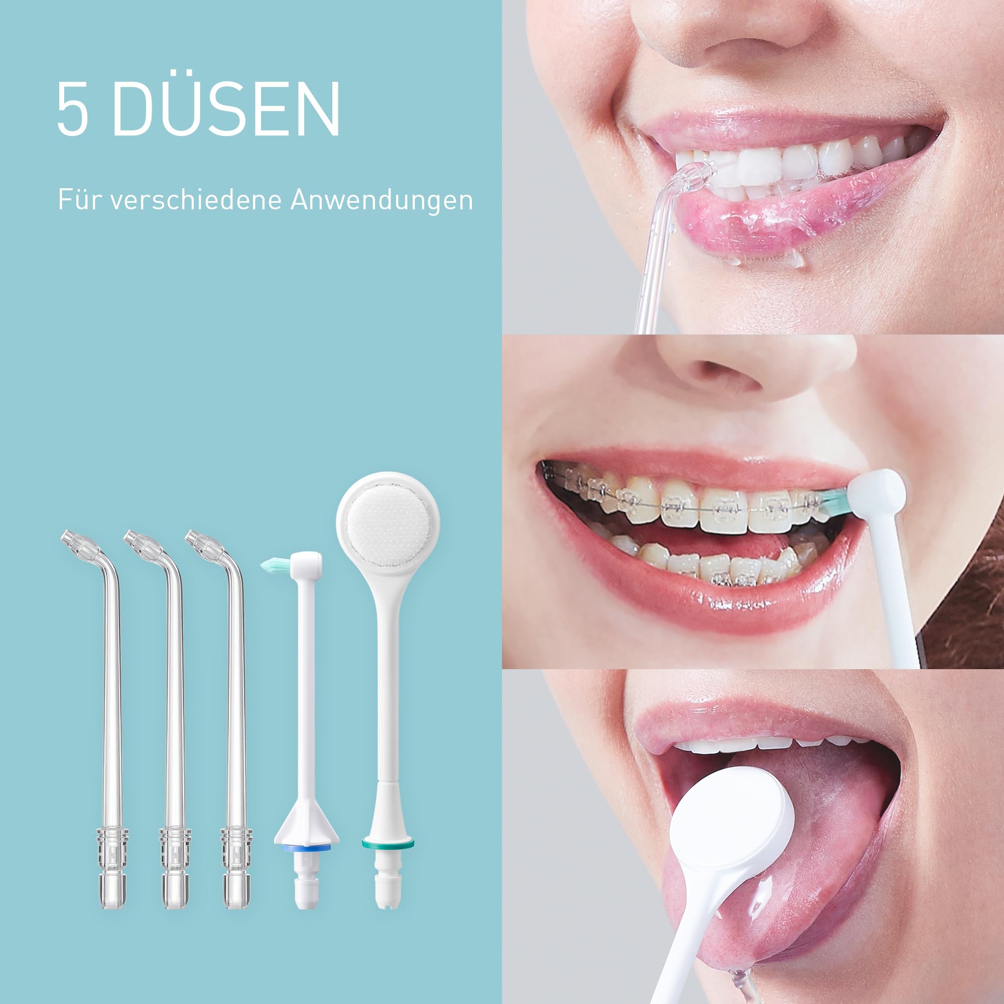 Panasonic EW1614AW503-PACK Familien-Munddusche, Munddusche für Zähne, Ultraschallstrahl, Kindermodus, 10 Druckeinstellungen, IPX7, Kieferorthopädie, 5 Düsen, Netzbetrieb, Weiß