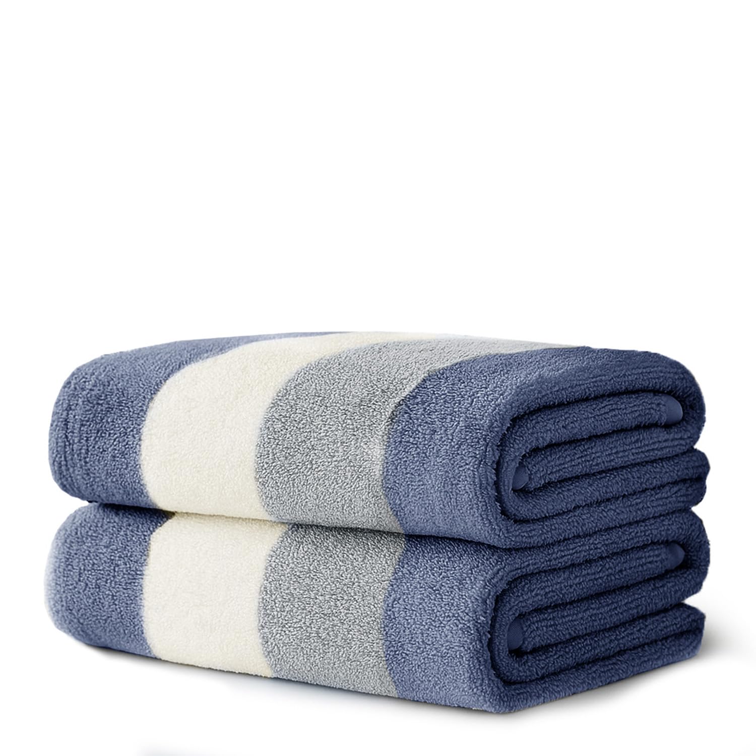 Velosso 2 Pack 100% Cotton Striped Multi Supreme Cotton Towels Hand Bath or Sheet, Quick-Dry, Soft Absorbent, Striped Design Hotel Spa, Fade Resistant Towels (Navy, Hand)