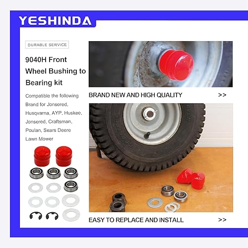 Miniatura 5 de 532009040 9040H Kit de conversión de buje de rueda delantera a rodamiento apto para Husqvarna Poulan Craftsman Jonsered Tractor cortacésped