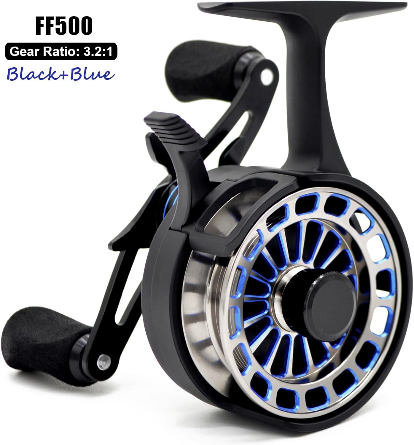Inline Ice Fishing Reel, 3.2:1 High Speed Gear Ratio, 3+1 Anti-Reverse Ball Bearings, Magnetic Brakes, Lightweight Graphite Frame with a CNC Aluminum Spool for Winter Fishing
