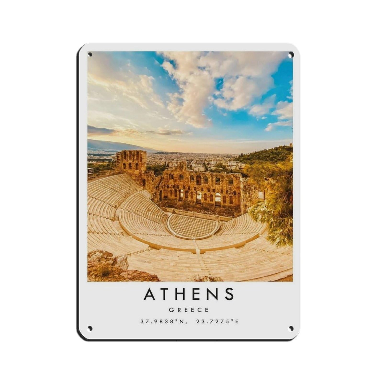 Athens Travel, Athens Poster Tin Sign Vintage Metal Pub Club Cafe Bar Home Wall Art Decoration Poster Retro 12x16inch(30x40cm)