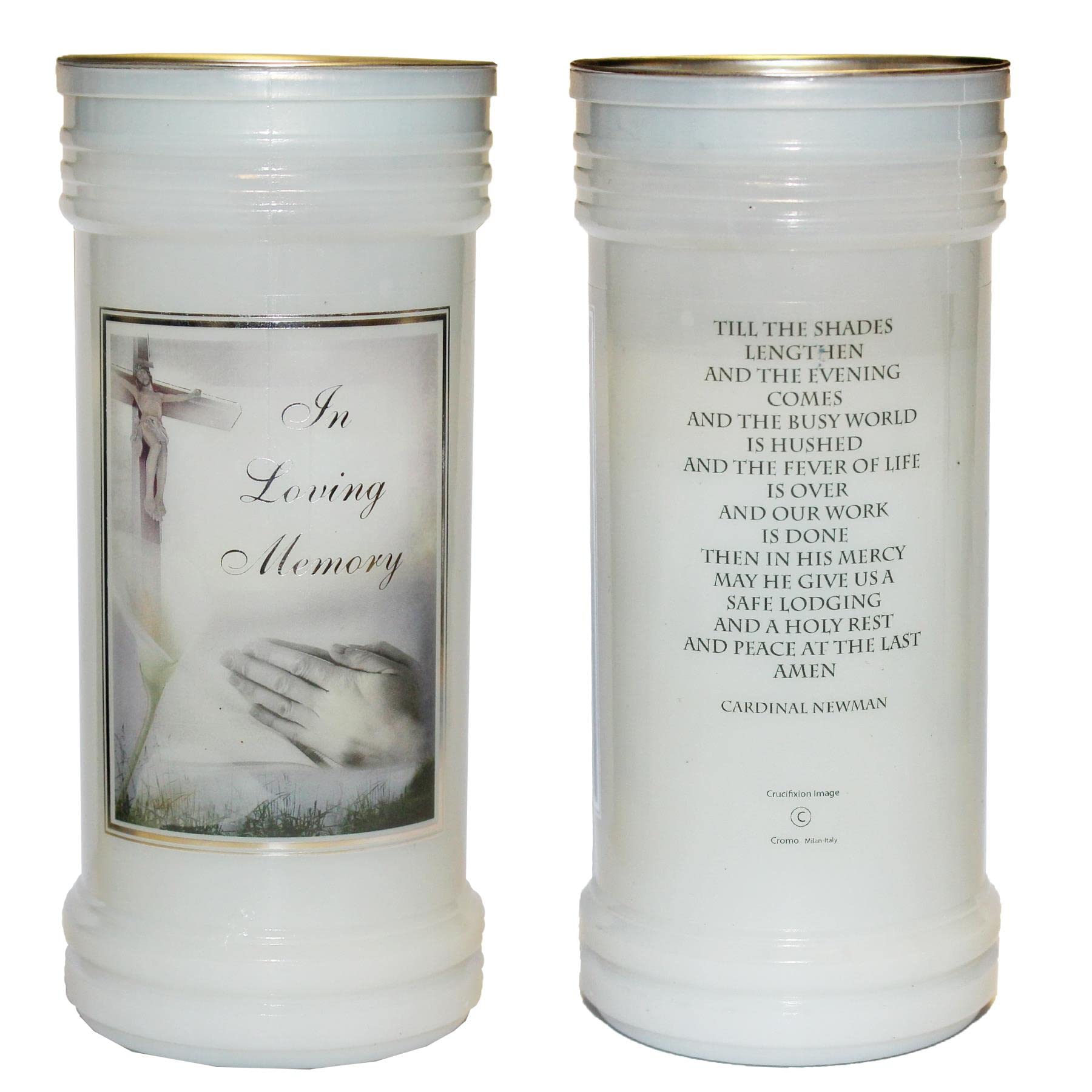 Pillar Candle in Holder in Loving Memory Praying Hands 9173, White
