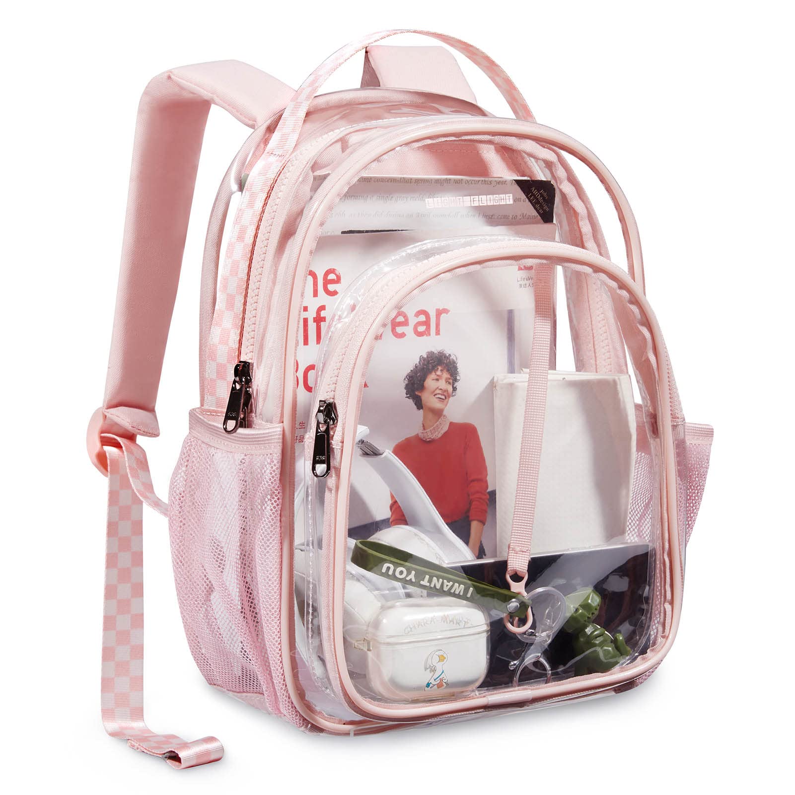 LIGHT FLIGHT Clear Backpack Mini Transparent Backpack Stadium Approved See Through for Work, Festivals, Sport Event, Pink