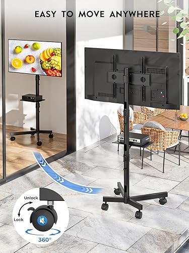 Miniatura 4 de BONTEC - Soporte de TV móvil para televisores de 23 a 60 pulgadas, soporte de TV rodante con ruedas de bloqueo, altura ajustable, estante Negro