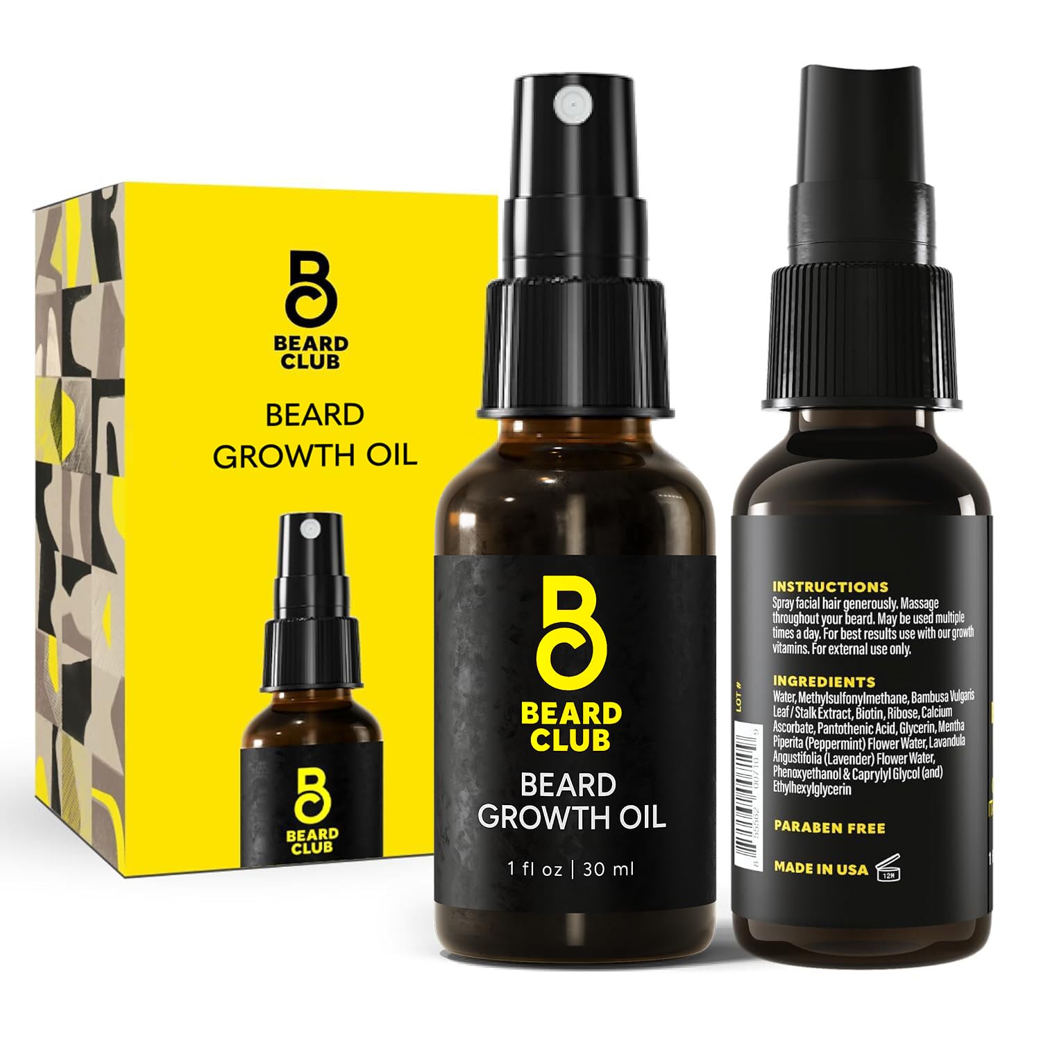 The Beard Club Biotin Beard Growth Oil Vitamin Spray for Facial Hair Growth - Natural Formula for Fuller, Thicker Beard, Easy-to-Use, Nourishing & Soothing for All Beard Types & Skin