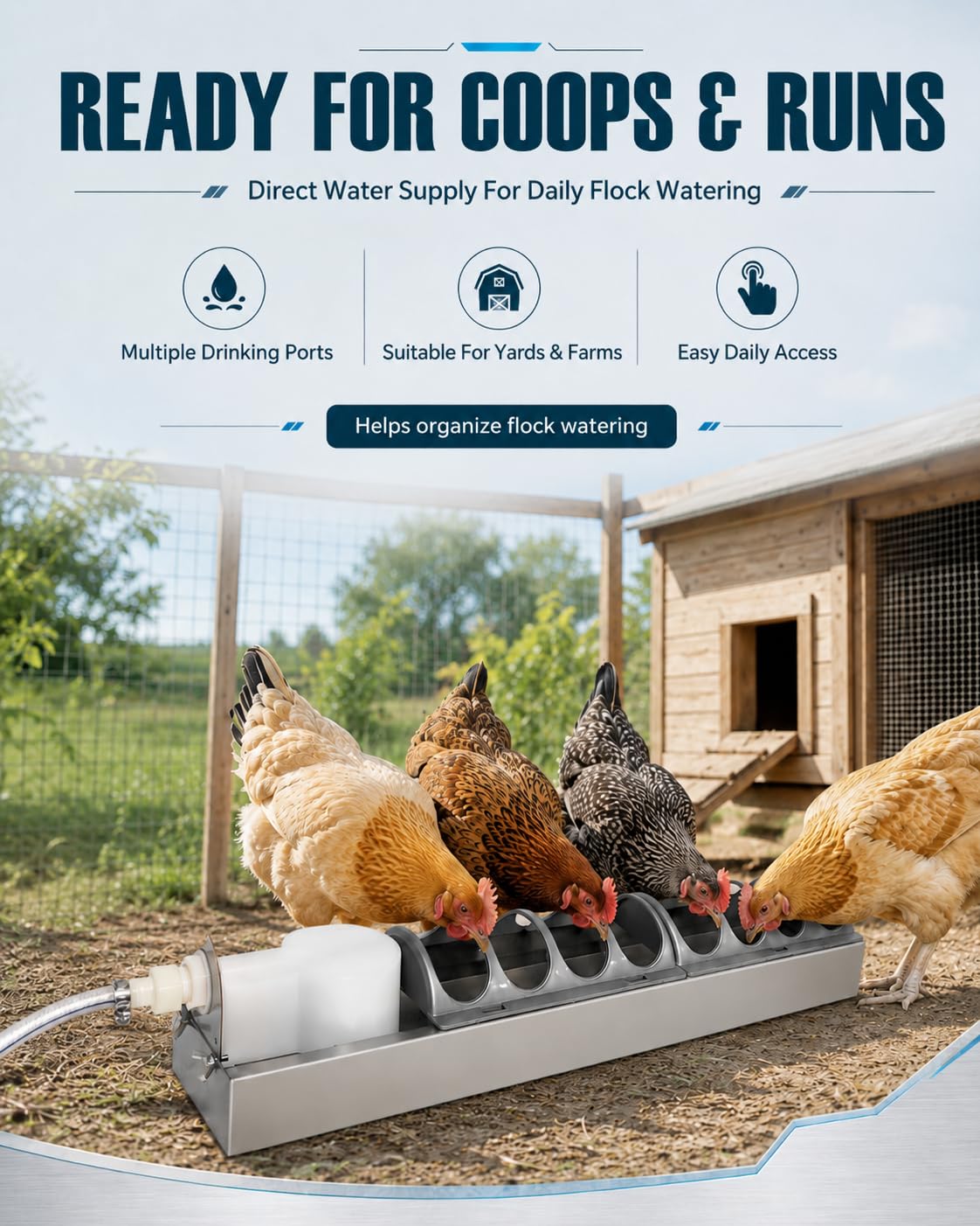 Abbeveratoio Automatico per Galline con Valvola A Galleggiante Distributore Acqua per Pollame Livello Costante per Polli Anatre Pulcini Pollaio Fattoria Accessori Allevamento,Argento,50cm