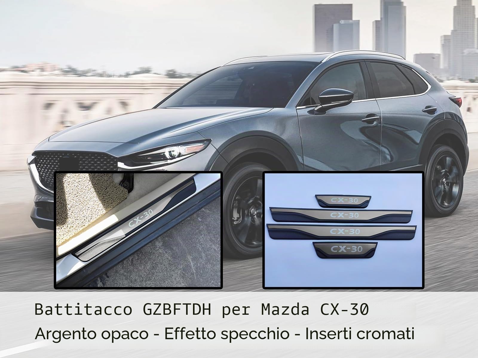 Protezione dell'ingresso della portiera dell'auto, Parti per Mazda cx-30 CX30 2020 2022 Piastra antiscuffie per Pannelli dei batticalcagno 4 Pezzi, Acciaio Inossidabile(Argento)