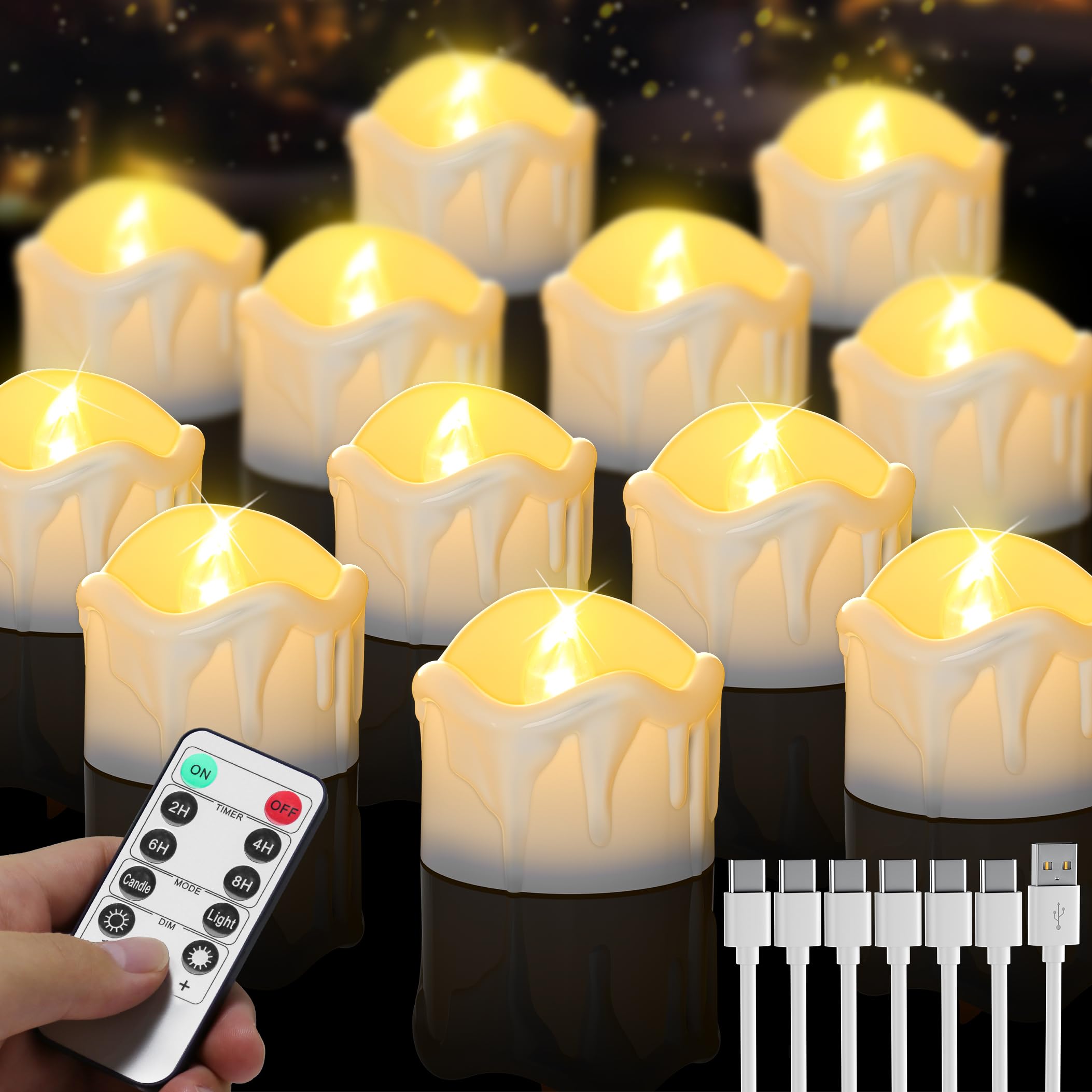 daphomeu Wiederaufladbare LED Teelichter - 12er Set mit Fernbedienung, Timer-Funktion und USB-Ladung, Flammenlose Elektrische Kerzen für Weihnachten Hochzeiten Heimdekoration