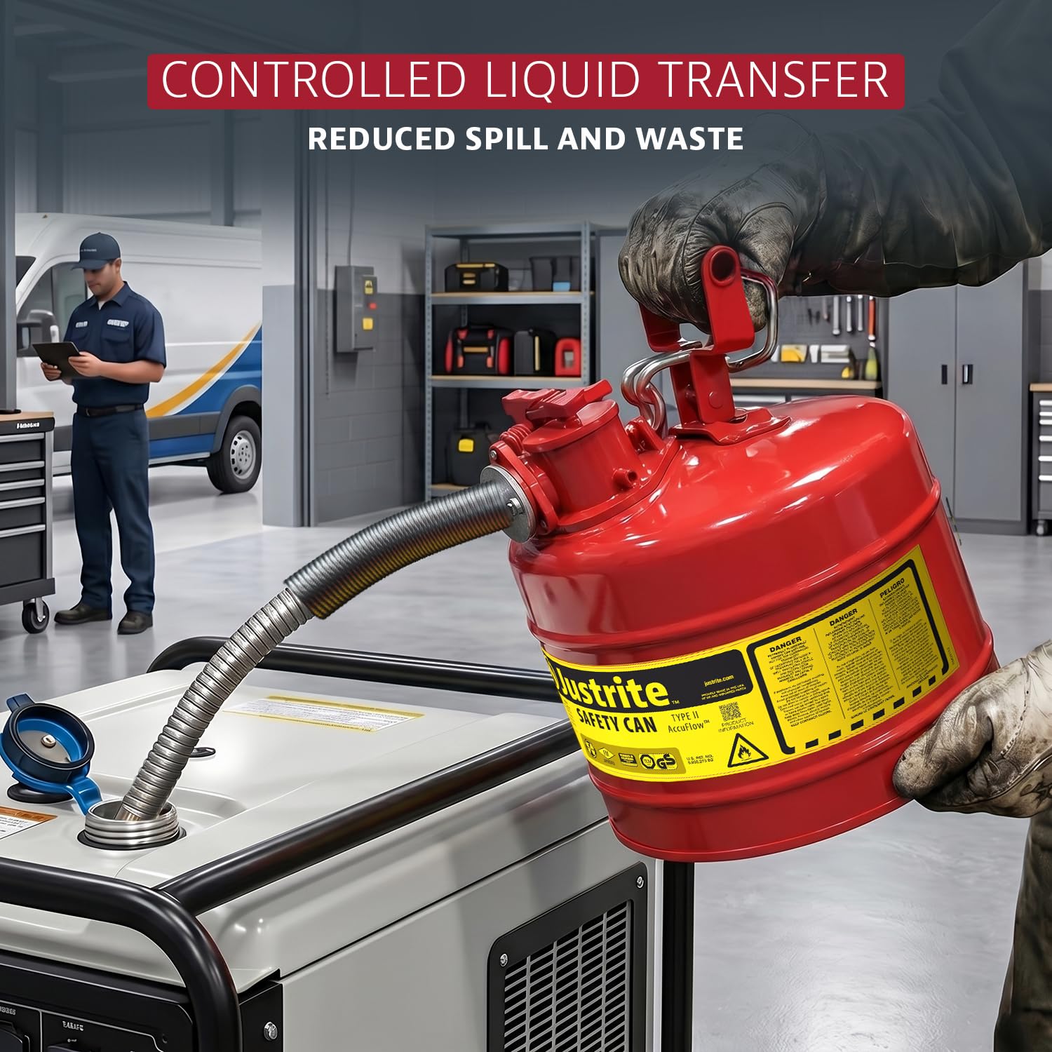 Justrite Type II Gasoline Safety Can, Red Galvanized Steel, FM Approved — Amazon image 7