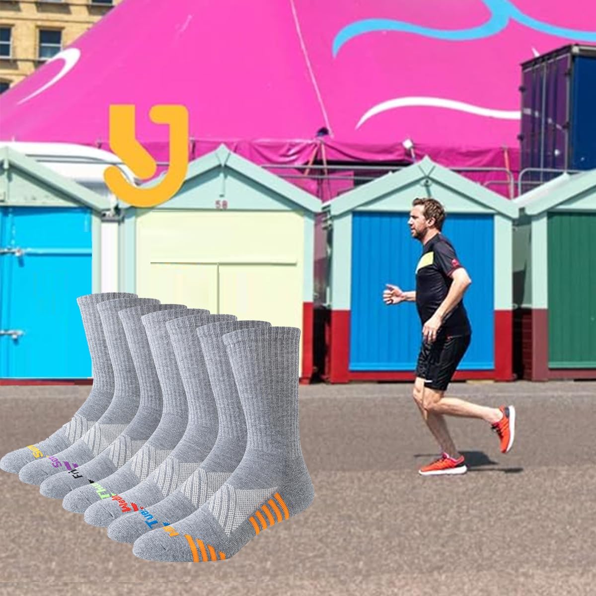 JOYNÉE 7 Pairs Men's Running Sports Week Socks Athletic Comfort Crew Socks,Sock Size:10-13 - Image 2