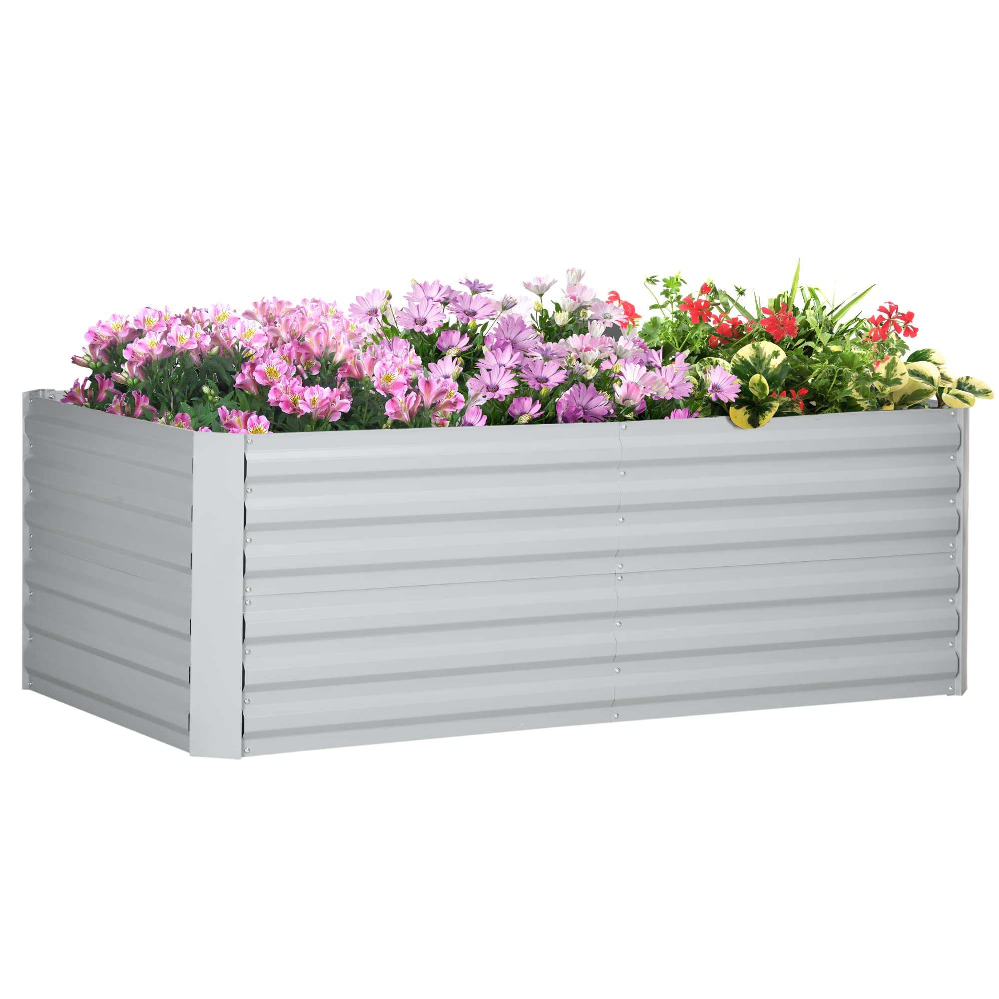 Outsunny Podwyższone grządki ogrodowe ze stali ocynkowanej na zewnątrz z wieloma wzmocnionymi prętami do warzyw, roślin, kwiatów i ziół, 180 x 90 x 59 cm, jasnoszare