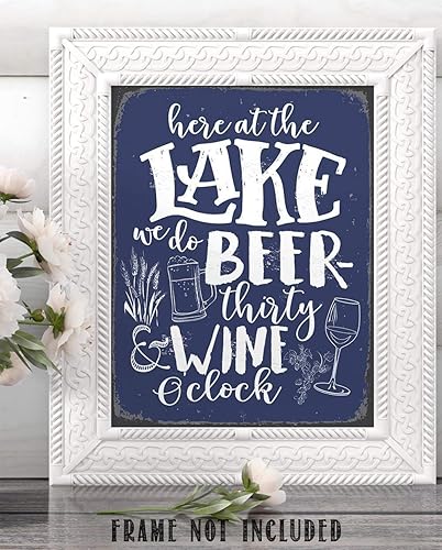 Miniatura 8 de Here At The Lake We Do Beer Thirty And Wine O'Clock - Gran decoración de casa del lago y decoración de cabaña, accesorios de bar para el hogar de