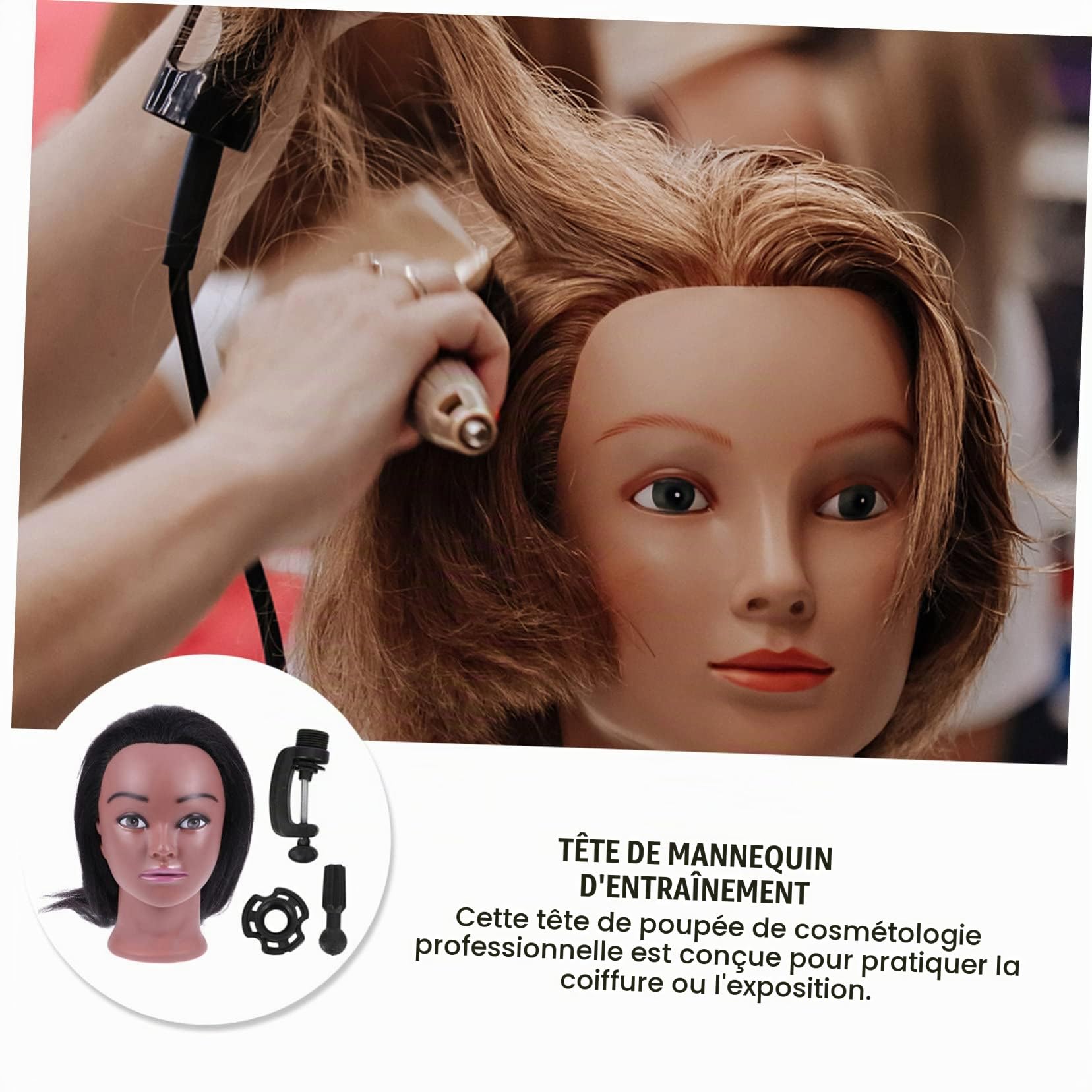 Tête de Mannequin D’entraînement Coiffure, Cheveux Humains Noirs