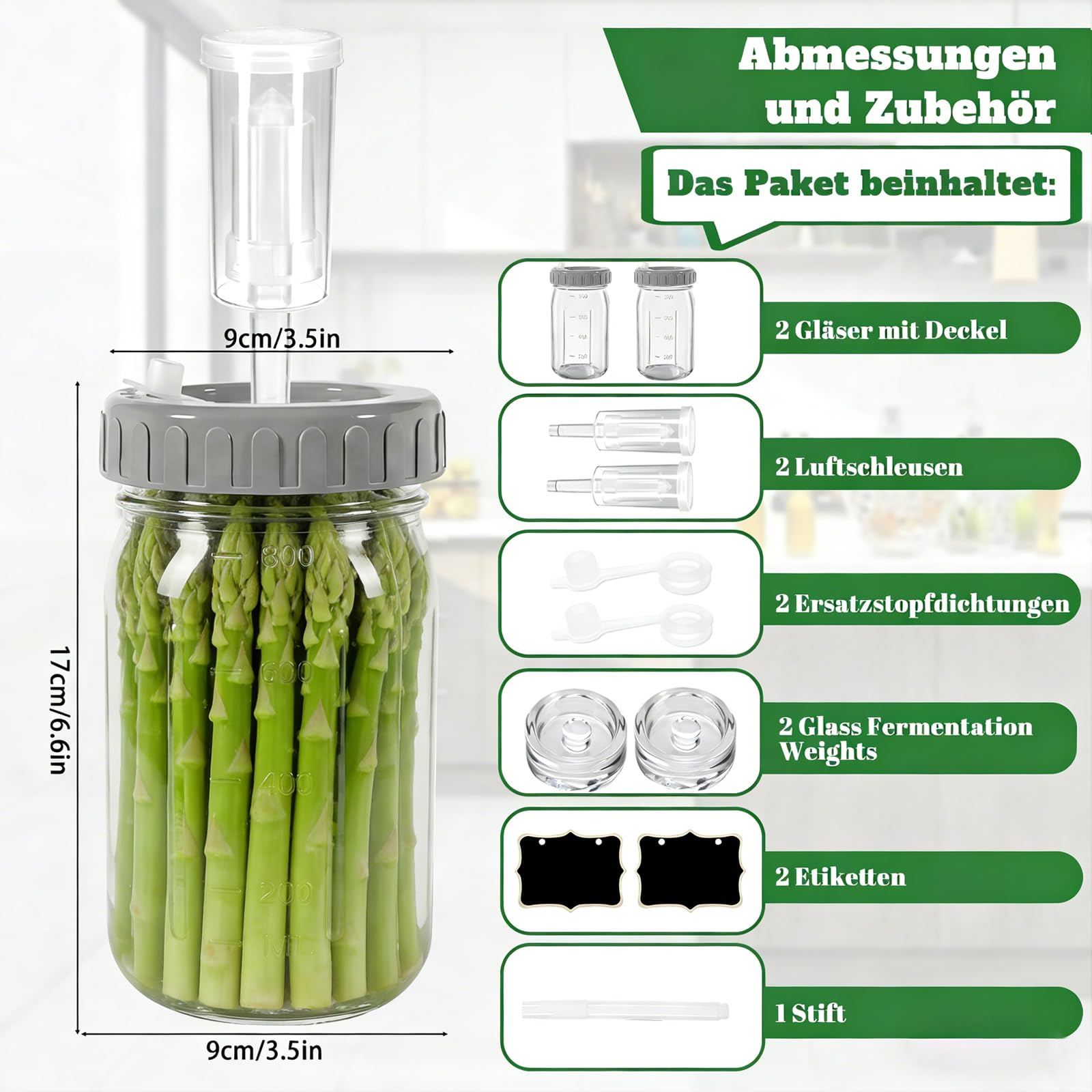 Frasco De Fermentación De Vidrio 1 Litro con Pesas y Bloqueo de Aire Kit para Kimchi Kombucha Chucrut
