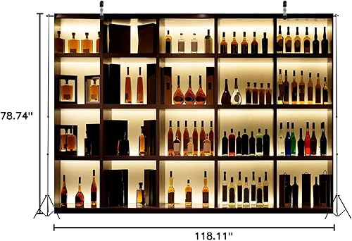 Miniatura 10 de BELECO Telón de fondo de fotografía de bar de lujo de 7 x 5 pies, cafetería, restaurante, pub, bar, botellas de alcohol, whisky, estante de vino,