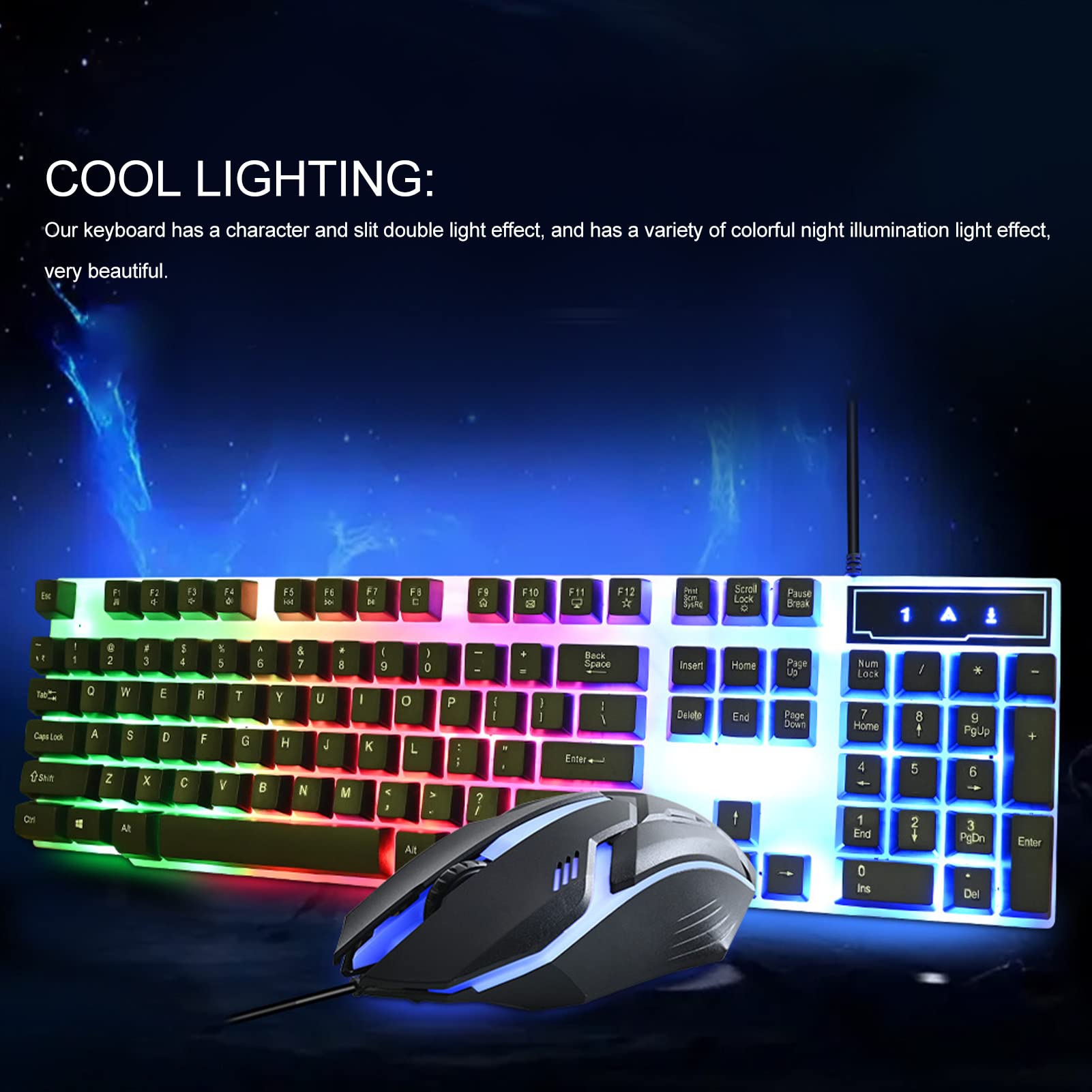 ciciglow Gaming-Tastatur und -Maus-Kombination, Kabelgebundene Hintergrundbeleuchtete Computertastaturen und RGB-Gaming-Maus, Mechanische Tastaturen mit 104 Tasten DPI 4800-Maus für Gamer