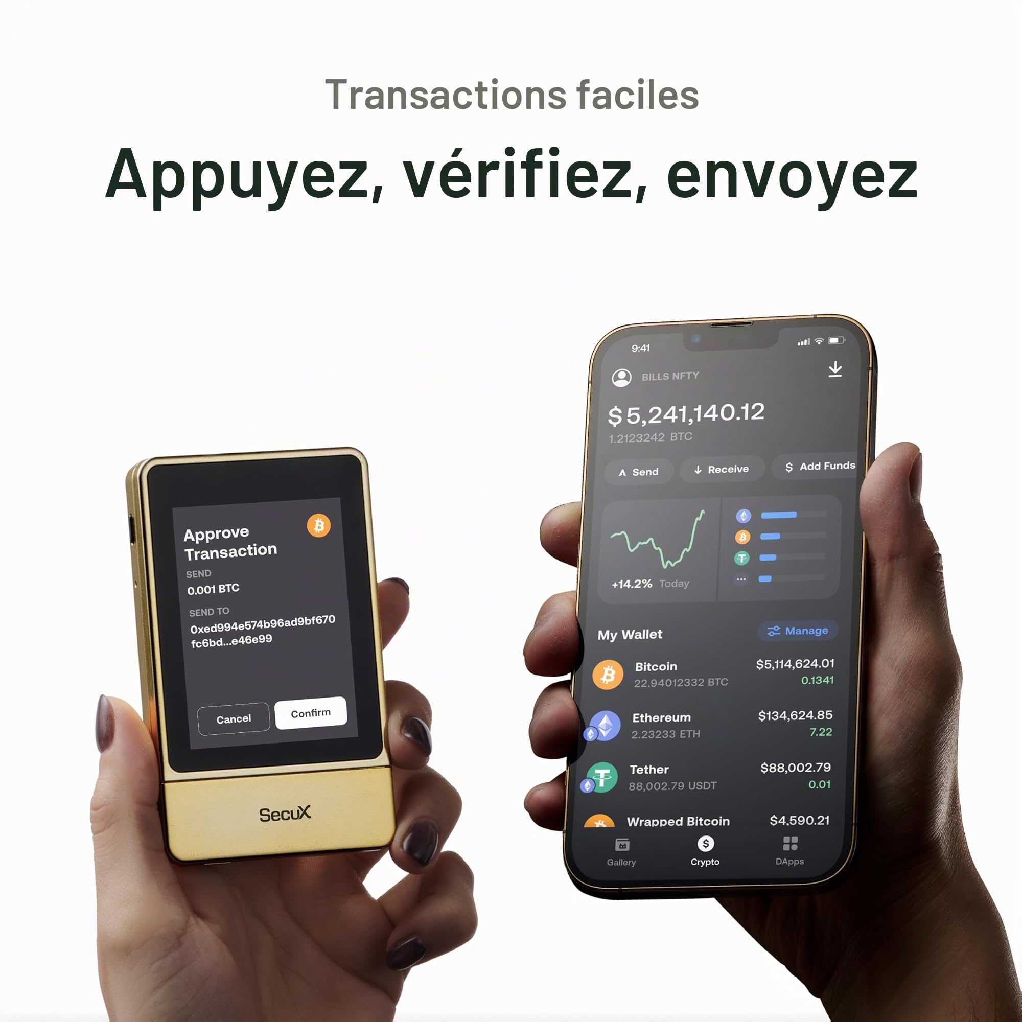 SecuX Neo Gold - Portefeuille crypto à écran tactile, Bluetooth & USB-C. Gérez Bitcoin, Ethereum, NFT et jetons avec sécurité militaire et interface conviviale.