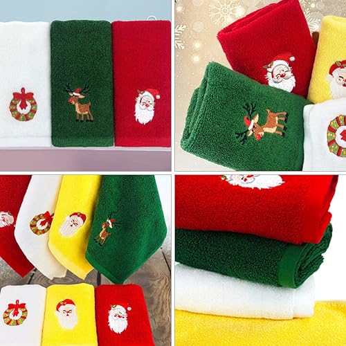 Miniatura 6 de Luxshiny Toallas temáticas de Navidad, 2 toallas de baño de algodón de mano, toalla de lavado de cara, toalla suave absorbente bordada para regalos