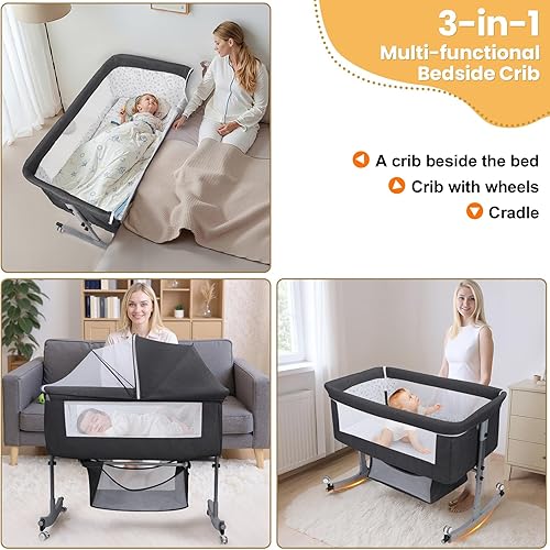 Miniatura 6 de Cuna de bebé 4 en 1, cama de noche y corralito, plegable, ajustable, mecedora, cuna portátil - Moisés