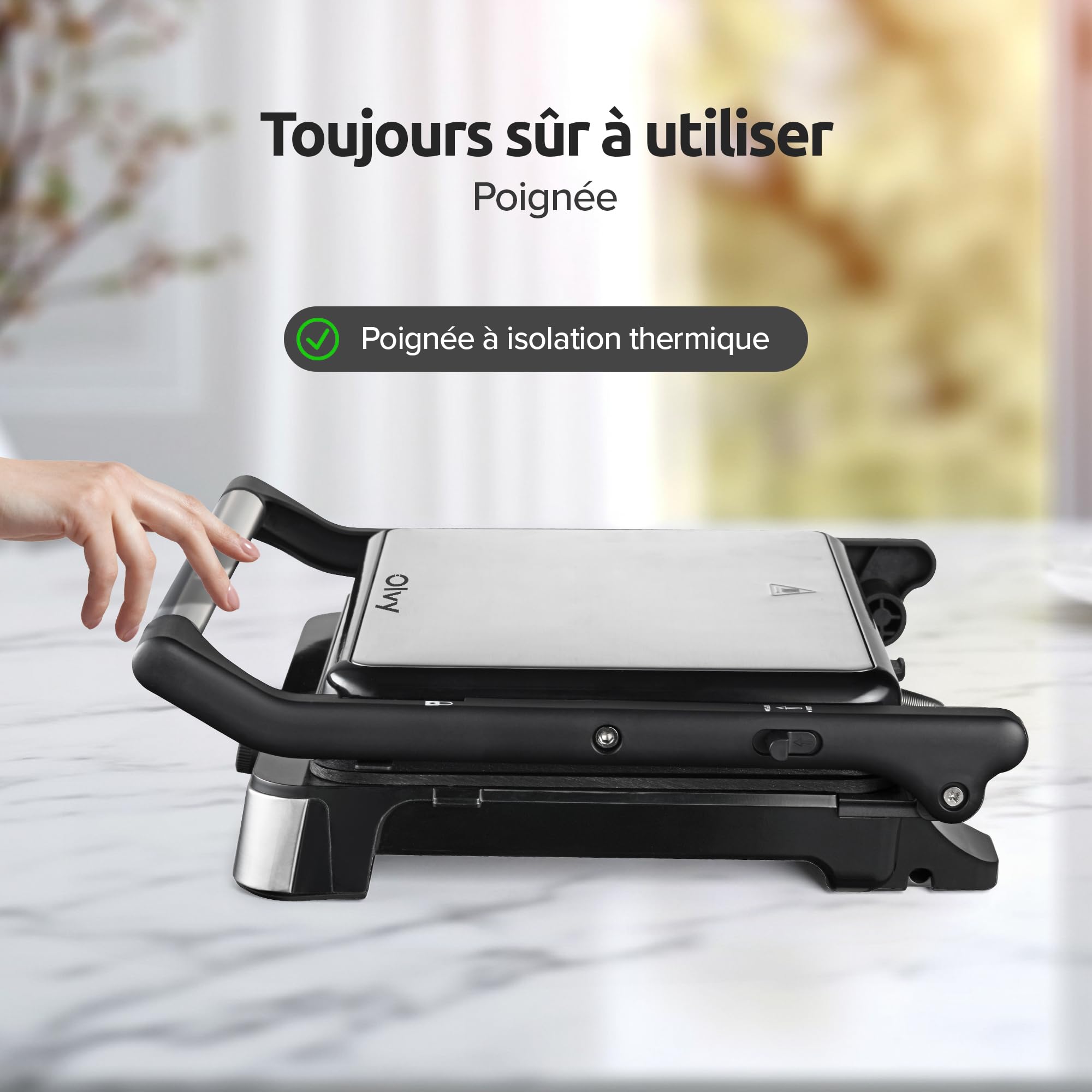 Olvy Appareil à Croque-Monsieur XXL, 2000W, Sandwichmaker, Machine a Panini, 3-en-1, Gaufrier & Grille de Contact, Plaques Antiadhésives, Ouverture 180°, Température Réglable, Minuterie