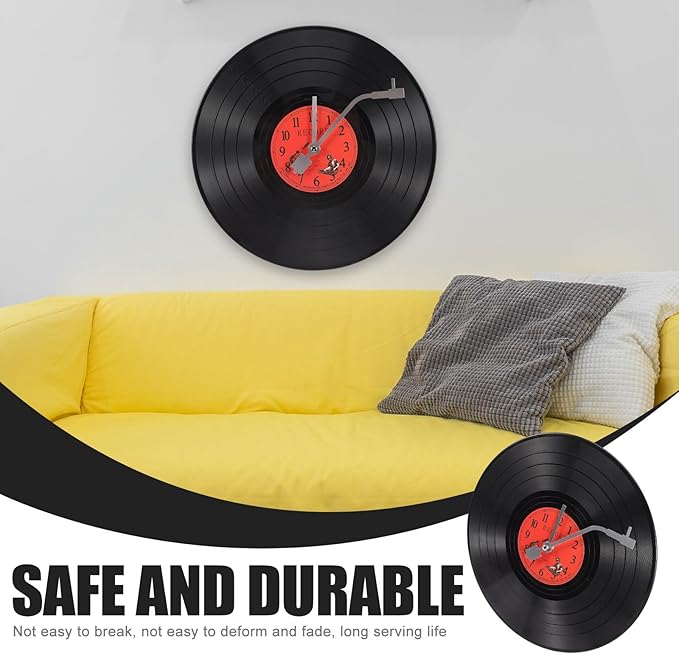 Reloj de Pared Analógico de Vinilo Negro Musical a Batería miniatura 7