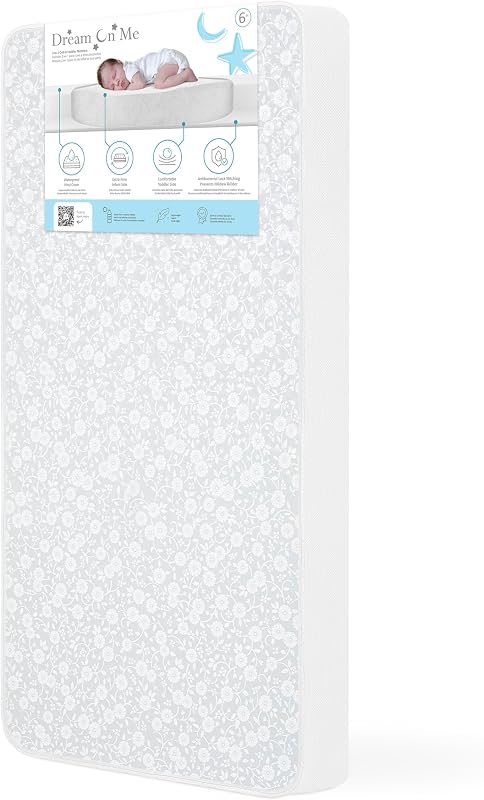 Dream On Me Colchón transpirable para cuna y cama para niños pequeños, tamaño completo, de espuma firme, 6 pulgadas