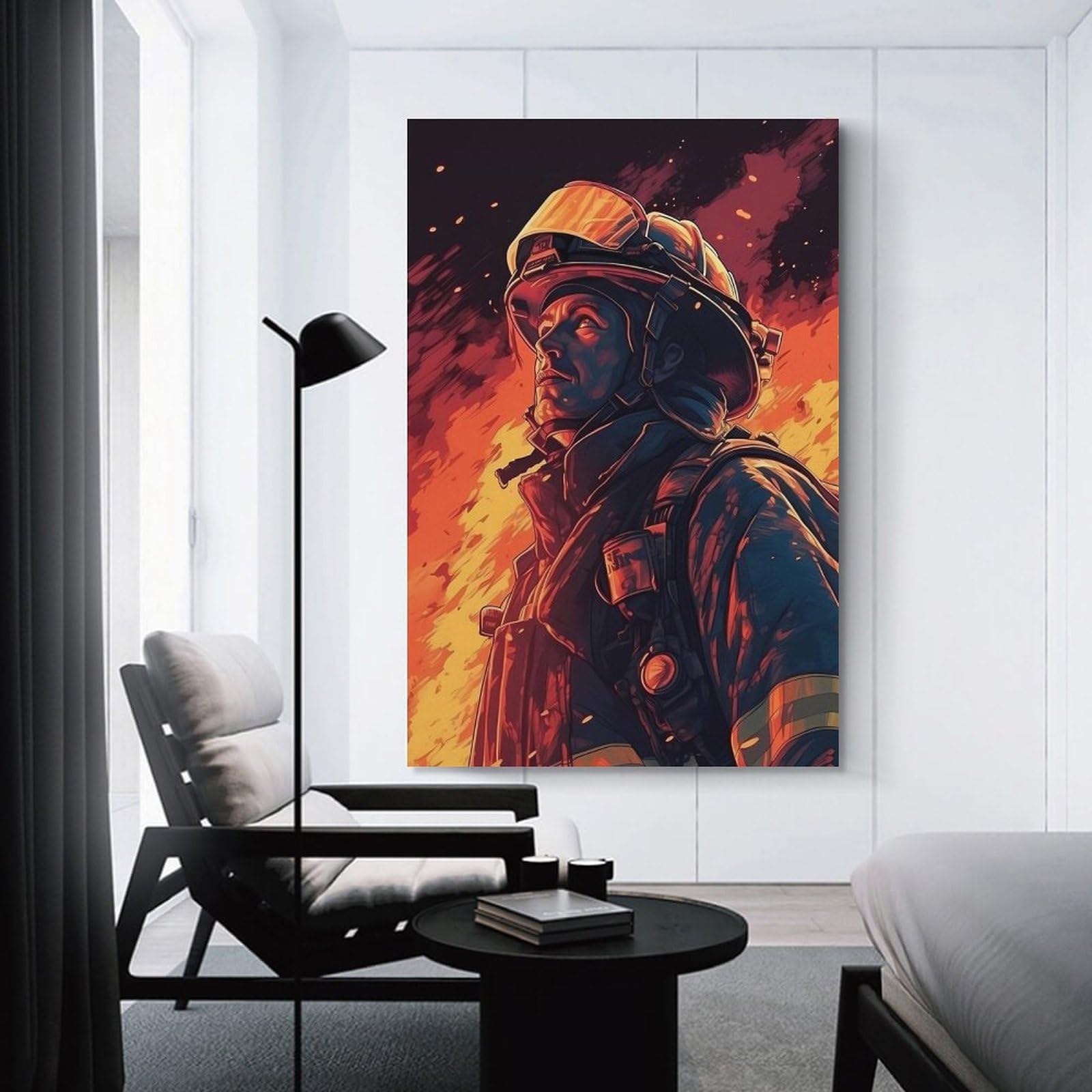 Junmoney Firefighter Drawing Wall Art Print 20x30inch(50x75cm), for Gallery Wall Layouts in Home Or Office, An Easy Match for Collected Prints