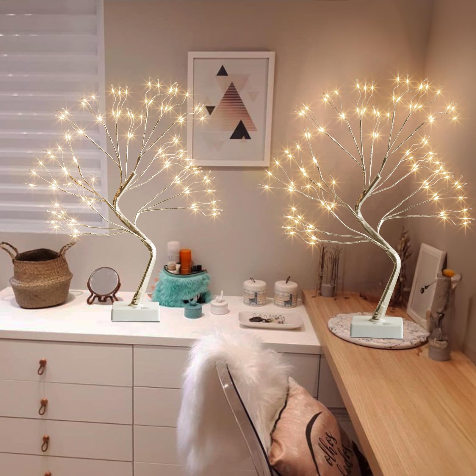PEIDUO 2 luci da tavolo per bonsai, 108 LED per decorare la stanza, albero fatato con 9 modalità e timer, albero artificiale per la decorazione di casa e interni