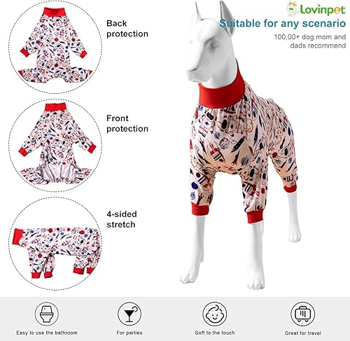 Miniatura 3 de LovinPet Pijama para perros grandes, estampado de nieve espacial, pijama ligero para cachorros grandes, pijama de cobertura completa, mameluco para