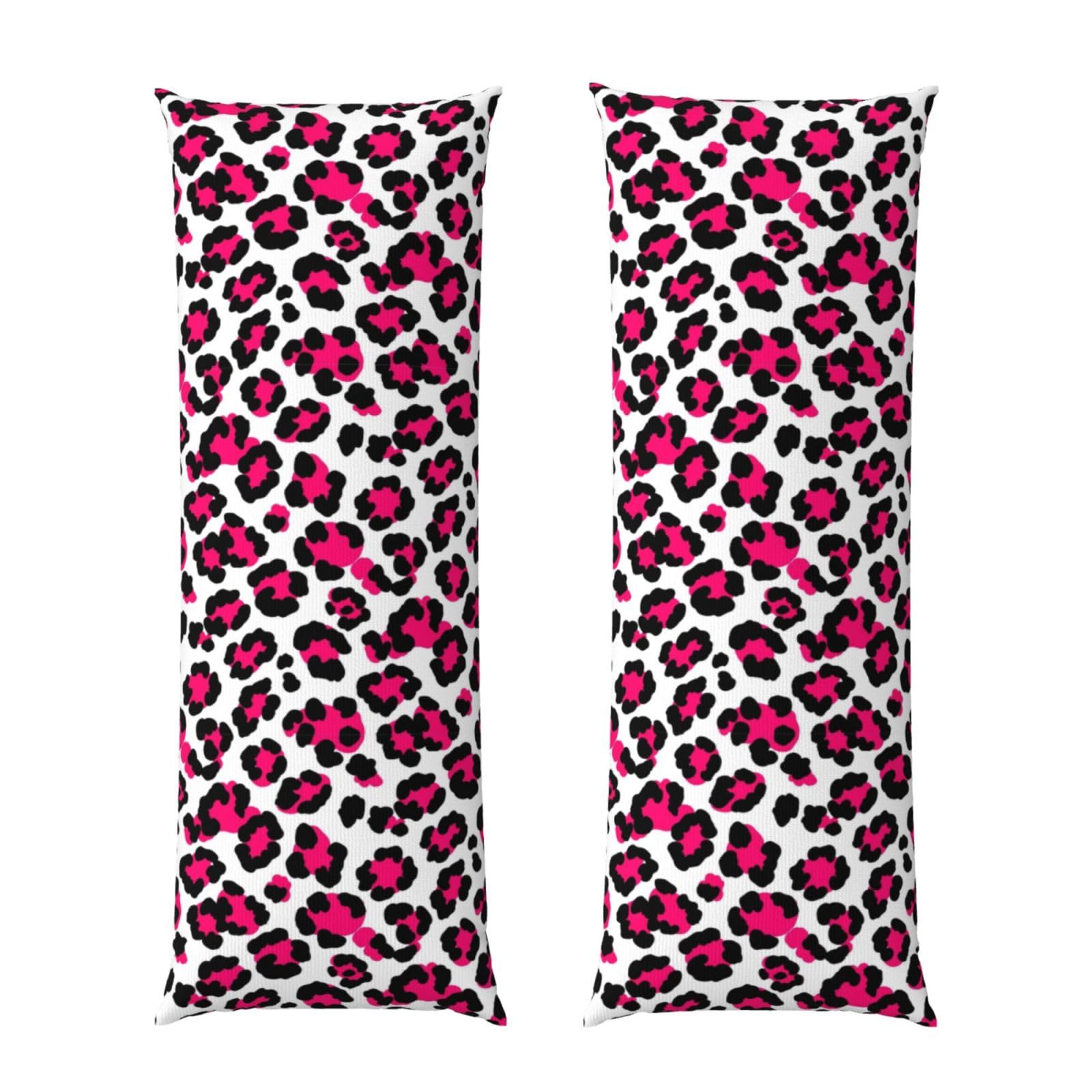 Body Pillow Cover 20x60 White Pink Cheetah Leopard Print, Soft Velvet Long Pillowcase with Hidden Zipper, Cozyffy Rectangular Case for Bed Sofa Decor