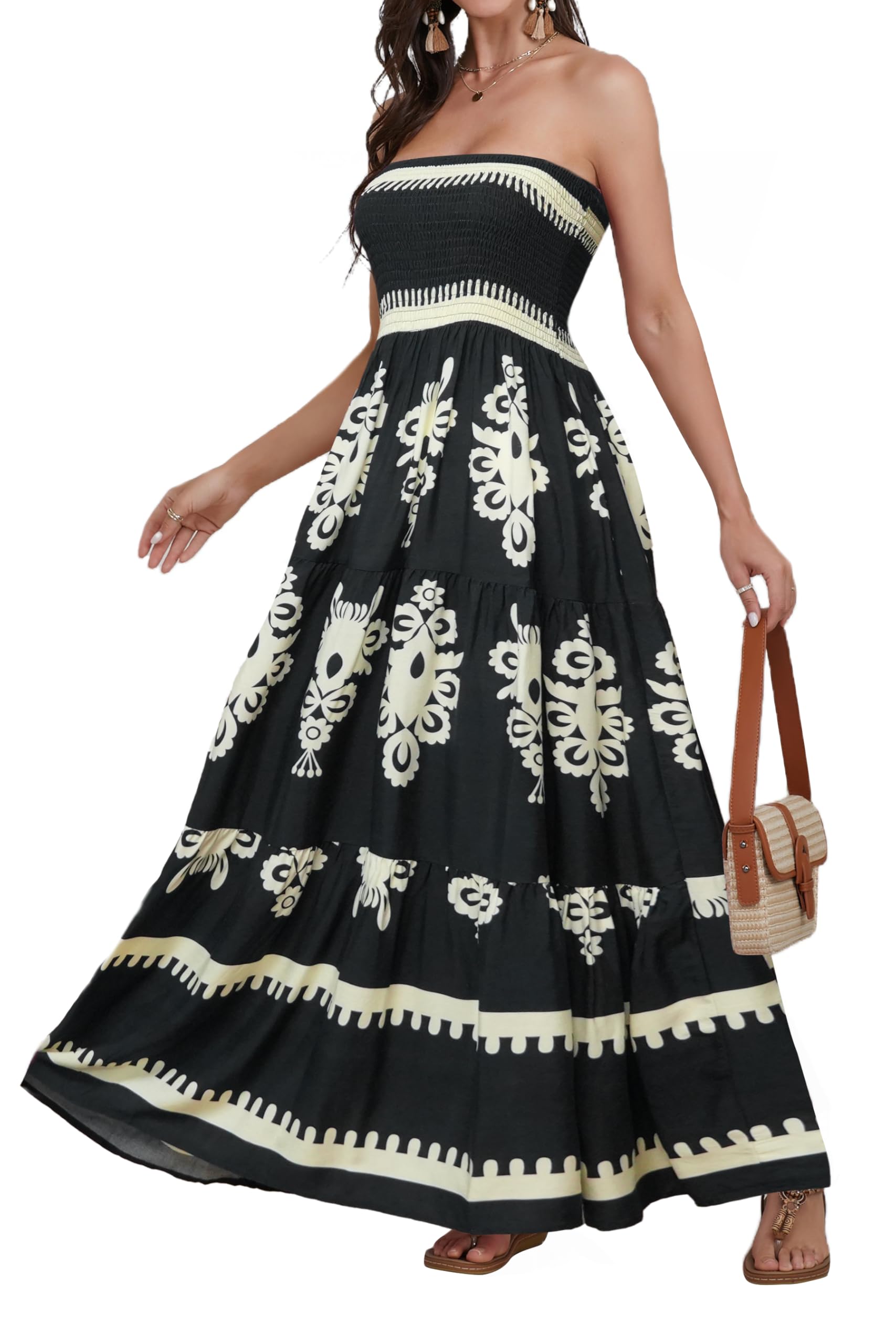 Daenery Women Strapless A Line Maxi Dress Tube Top Backless Casual Summer Dress