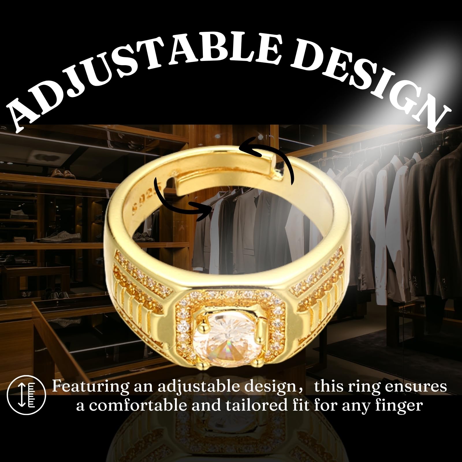 HALUKAKAH Anello in Argento Sterling con Pietra di Moissanite da 1/2 Carato e Certificato,Gioiello di Lusso da 2,0ct,Taglia Regolabile,Regalo Senza Tempo per Marito,Fidanzato,Compleanno,Anniversario