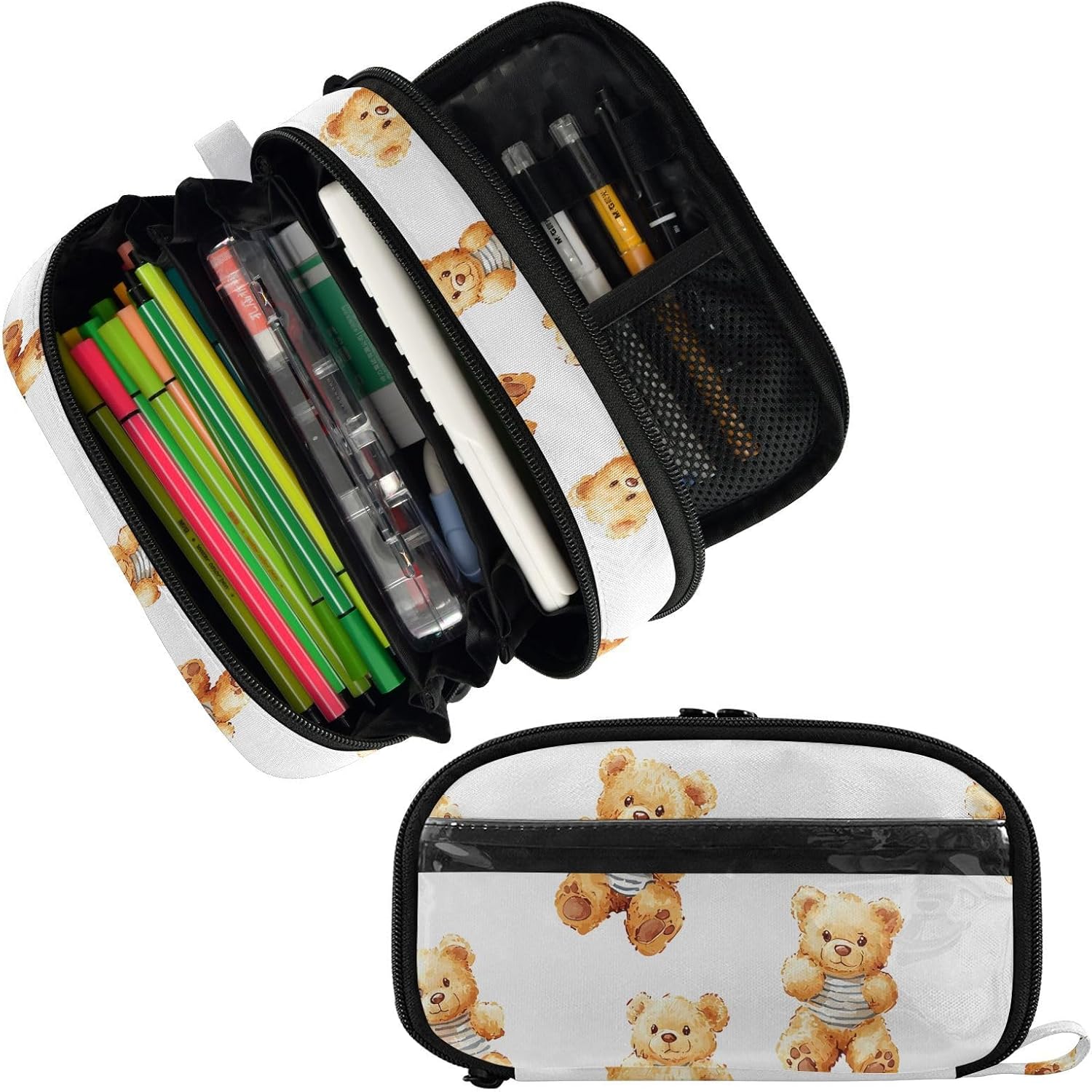 ALAZA Animal Colorful Toy Pattern Large Capacity Pencil Case, Aesthetic Stationery Organizer Bag with Clear PVC Window, High Capacity Pen Pouch with Dividers for School Office Travel image 2