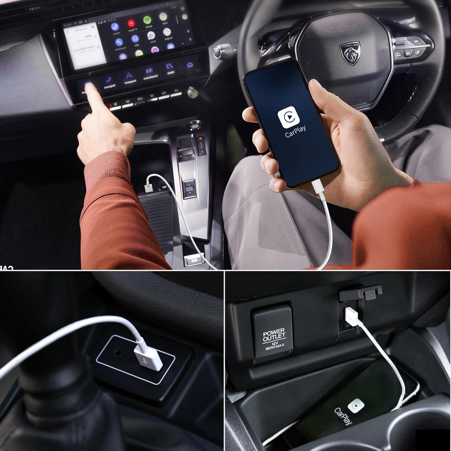 Cable Carplay de coche de 6 pies para Apple iPhone 16 Pro/16/15 Pro Max/15 Plus/15, cable de carga largo USB A a USB C Carplay, iPad Pro 12.9/11,10th, Air 5ª/4ª, iPad mini 6ª generación, cable de
