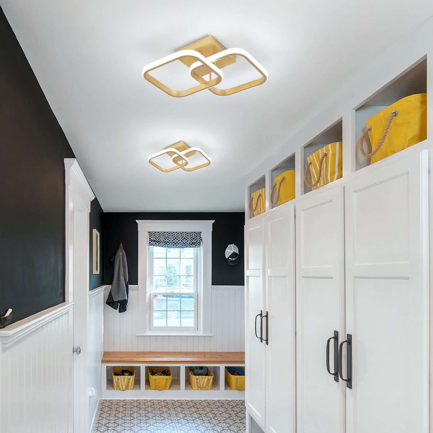 CANEOE Led Hallway Light, 6000K Cool White Modern Led Ceiling Light Fixtures, Gold Square Flush Mount Ceiling Lights for Hallway Living Room Bedroom Kitchen Ceiling Lamp (Gold, Square)