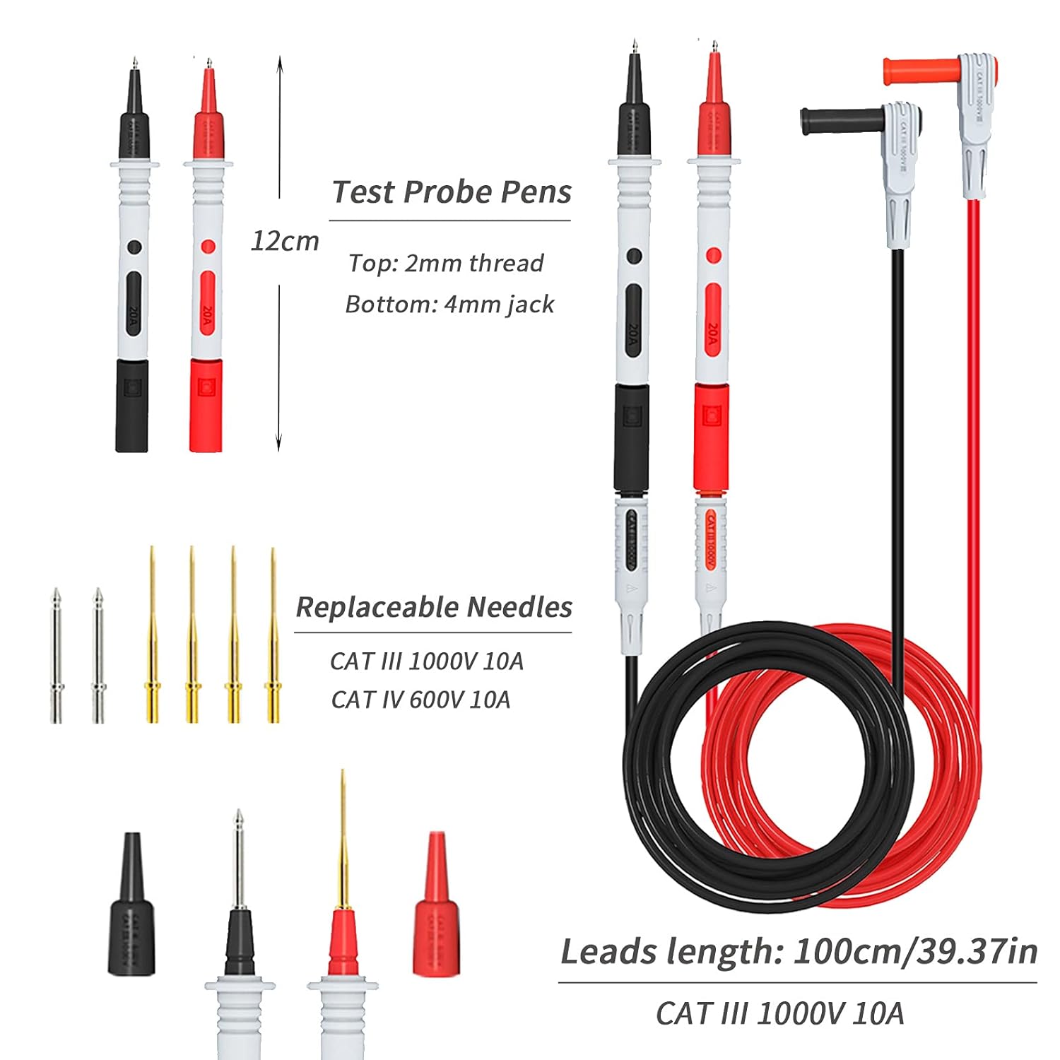 Goupchn Multimeter Automotive Test Leads Kit with Wire Piercing Clip Puncture Probes 4mm Banana Plug Extension Test Cable Set: Industrial & Scientific