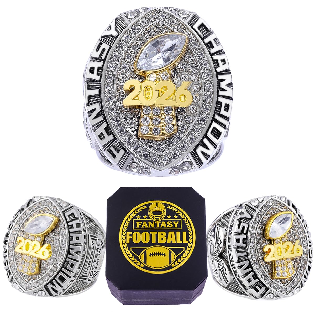 ZZXZJW 2026 Fantasy Football Championship Ring Trophy Award for Fantasy Football League Winner (Model 13, Size 10)