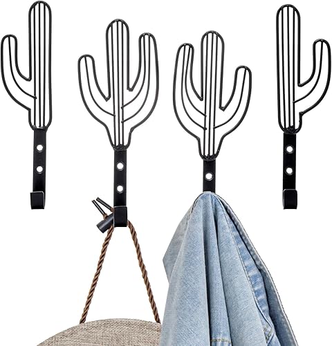 Miniatura 2 de MyGift Ganchos decorativos de metal negro para colgar en la pared, con forma de cactus saguaro, decoración del hogar, juego de 4