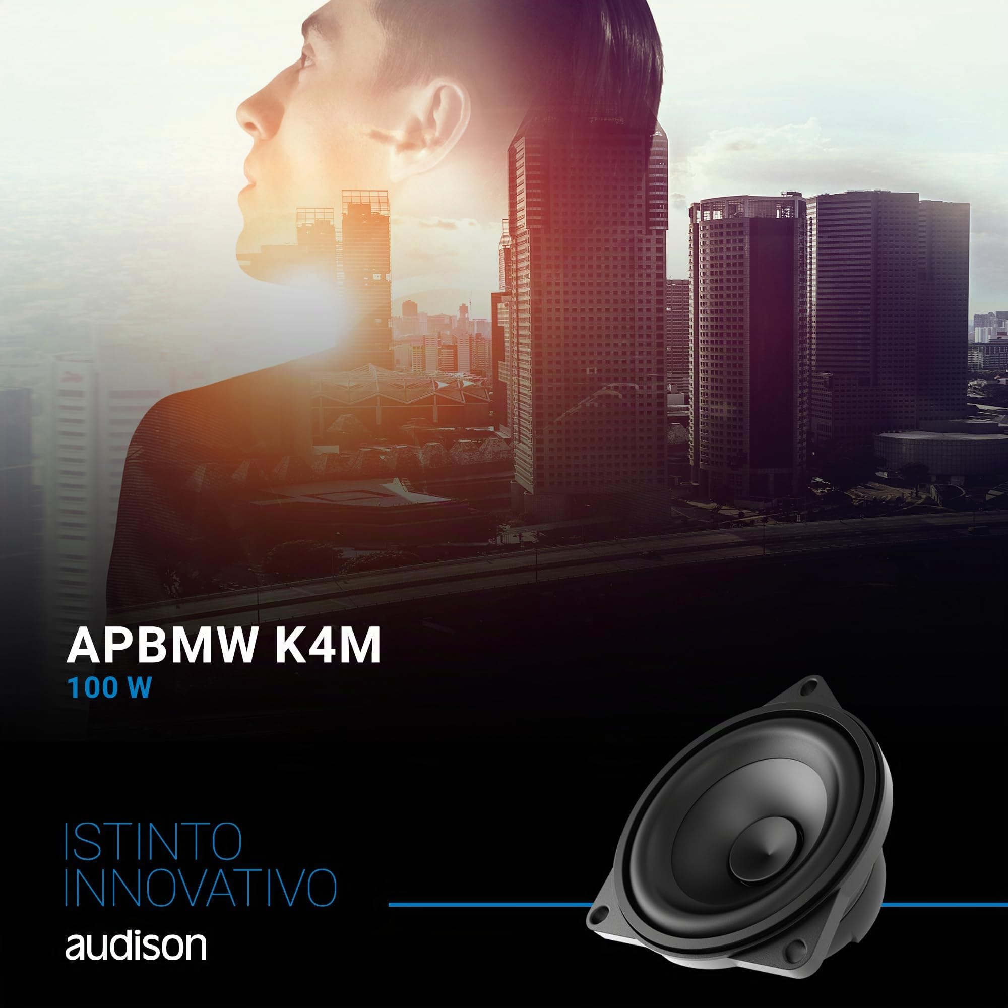 Audison APBMW K4M Kit de 2 vías 100 mm, 100 W | tweeter 29 mm, filtro incluido, 4 pulgadas, 50 W RMS, 4 Ohm, 88 dB