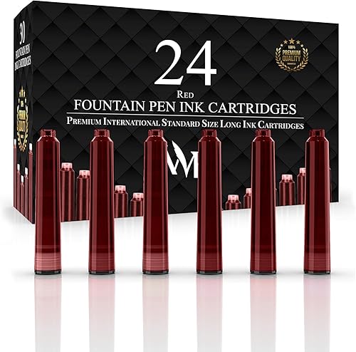Wordsworth & Black Paquete de 24 repuestos de tinta para pluma estilográfica, juego de 24 cartuchos de tinta roja, tamaño estándar internacional,