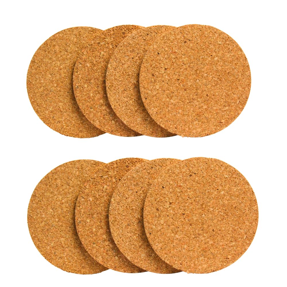 bioQ Cork Coasters (Set of 8) | Made with Sustainable, eco Friendly Material | Size: Thickness-5mm. Dia.-100mm.