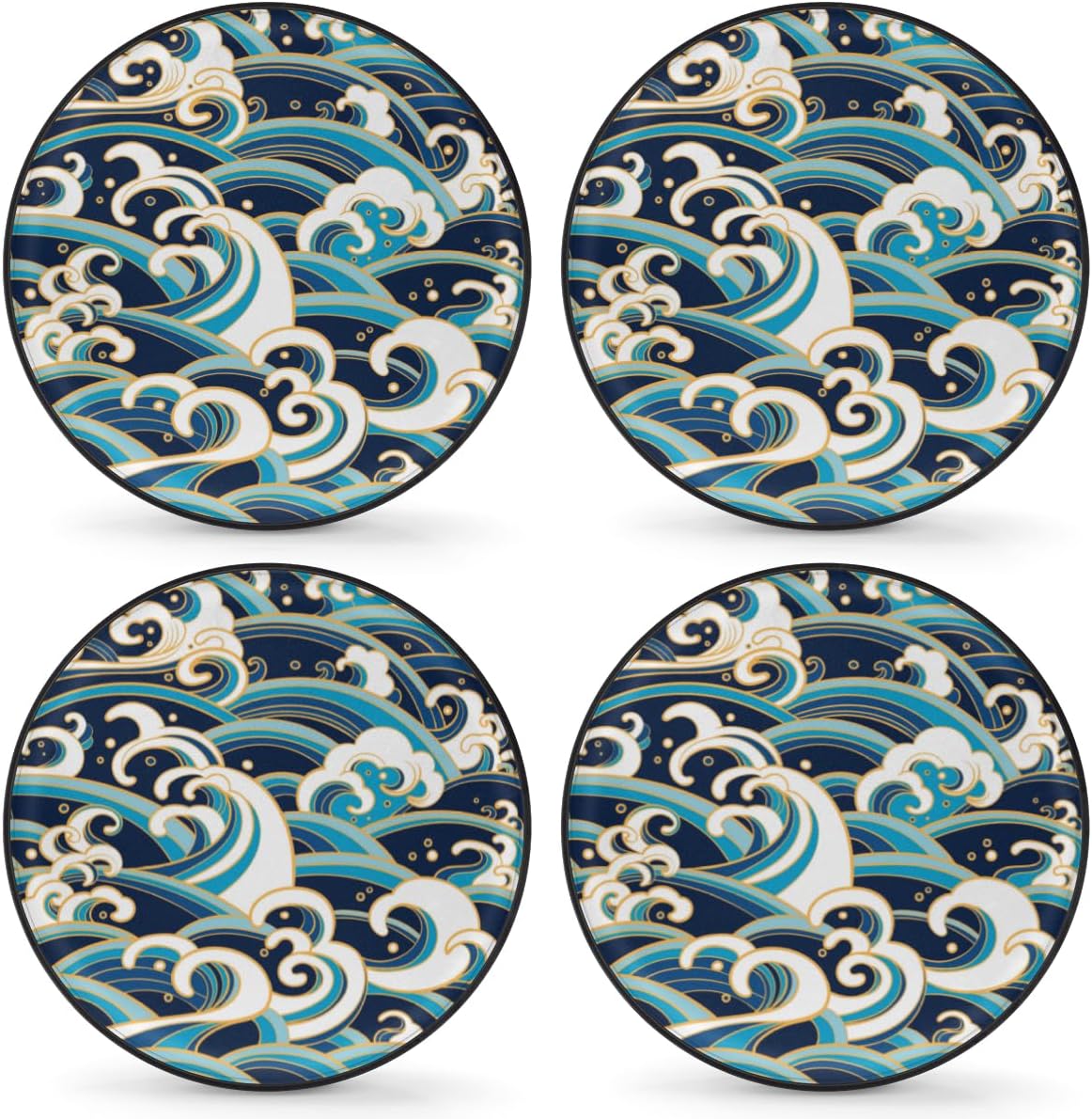 Sea Wave Tire Covers Portable Spare Tire Cover Soft Durable Waterproof Dustproof Set of 4 Bags 15 Inches for Car Truck SUV Trailer Camper