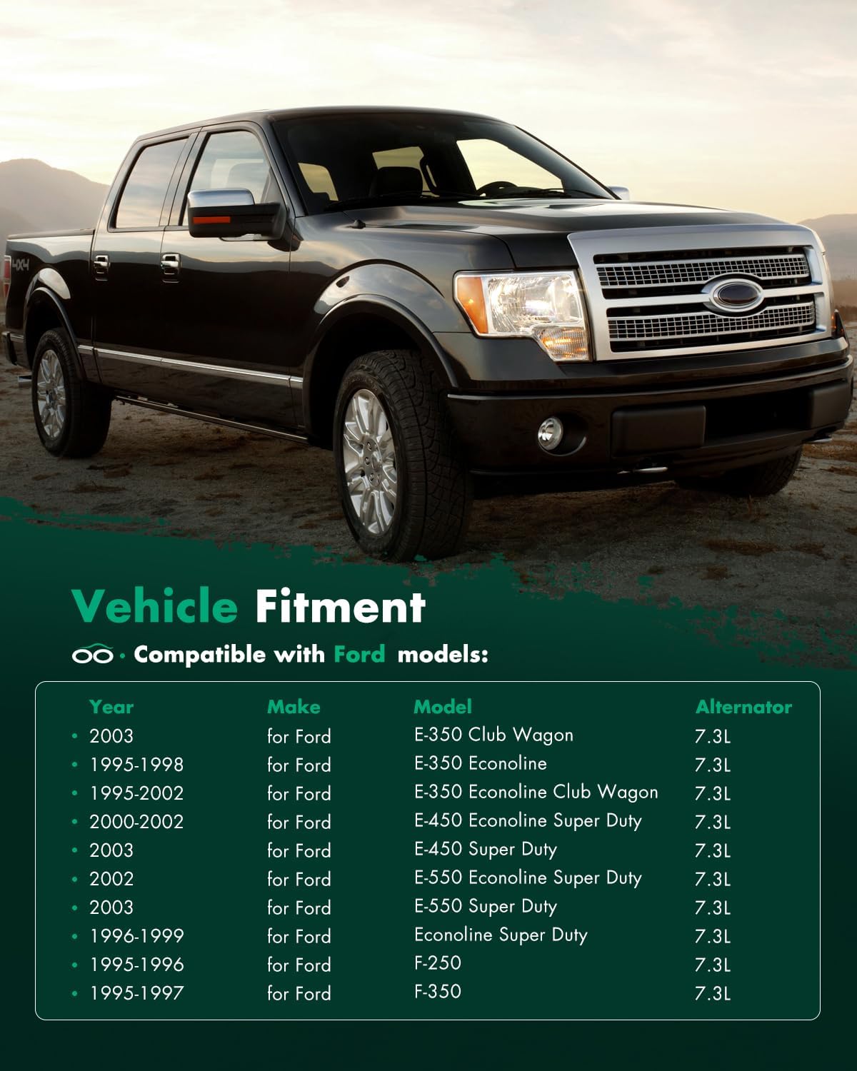 SCITOO Alternator Fits for Ford for E-350 Club Wagon 7.3L 2003, for E-350 Econoline Club Wagon 7.3L 1995-2002,for E-450 Econoline Super Duty 7.3L 00-02, 130Amp High-output CW 6-Groove 7768 334-2253