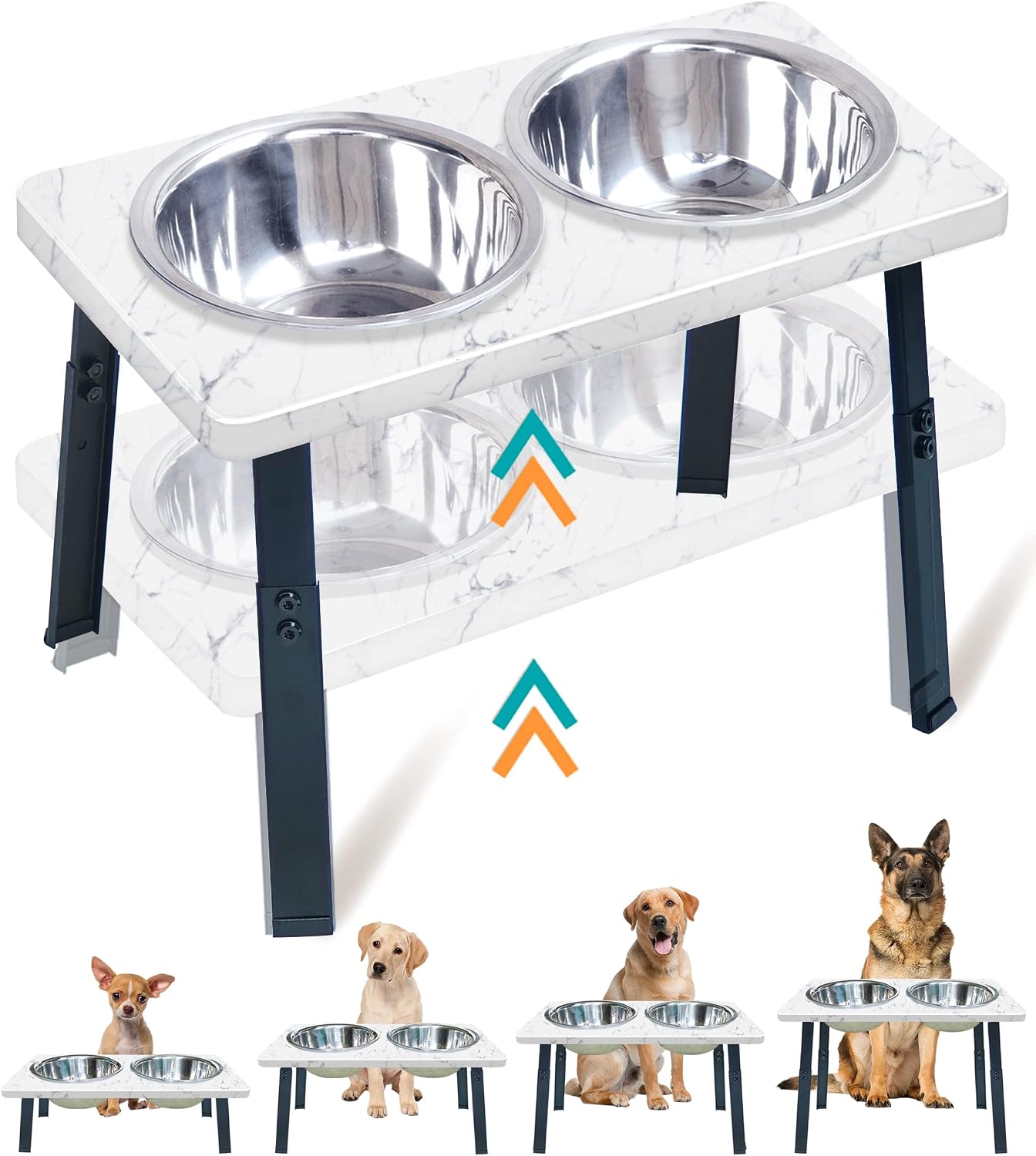 Elevated Dog Bowls for Large Dogs, Adjustable Raised Dog Bowl Stand with Stone Table Top, Stainless Steel Bowls Dog Feeder, Tall…