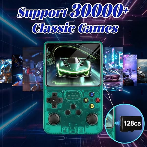 Rhesusco R36S Retro Video Game Console-3.5 Inches HD Screen,Open Source Linux System,3000mAh Rechargeable Battery,128G TF Card,30000+ Classic Video Games Portable Mini Game Console for Gifts-Green - 4