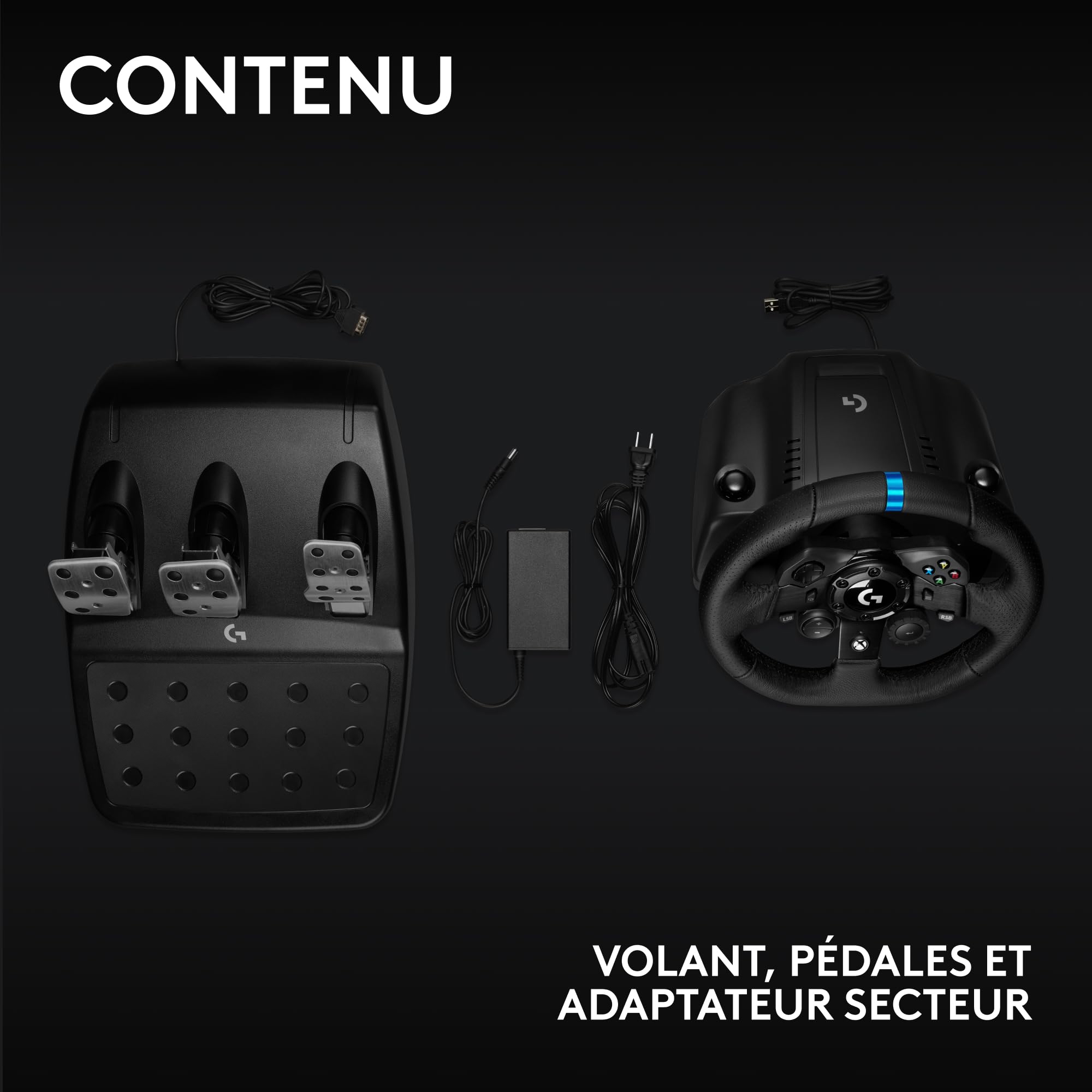 Logitech G G923 volant de course et pédales, TRUEFORCE jusqu'à 1000 Hz, commande de démarrage à double embrayage, housse de volant véritable, Xbox Series XS/Xbox One/PC - Noir