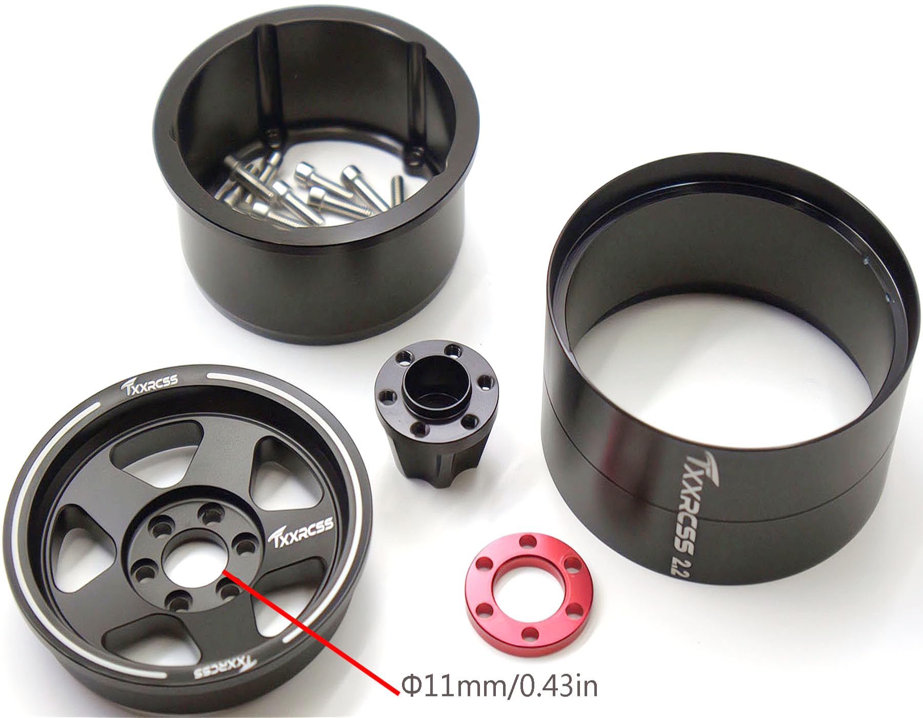 TxXrcss Adjustable 2 Offsets RC 2.2 Beadlock Wheels Rims Hub 1/10 Crawle Car Wheel Aluminum Upgrades for Gen8 Everest Gen 7 Pro / SCX10 Trx4m(4PC) (Black)