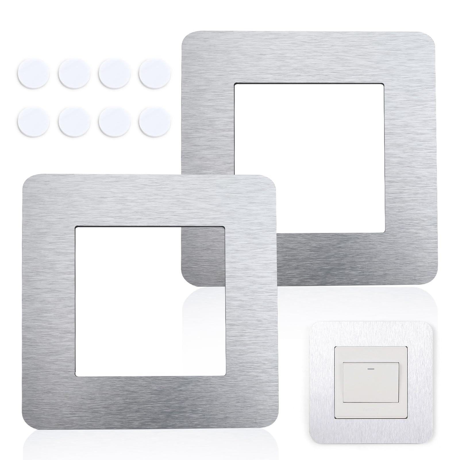 Light Switch Covers Plates, 2Pcs 3.38Inch Silver Acrylic Light Switch Surround with Adhesive, Finger Plates for Light Switches, Wall Socket Stickers for Home Decoration,Durable & Easy to Install