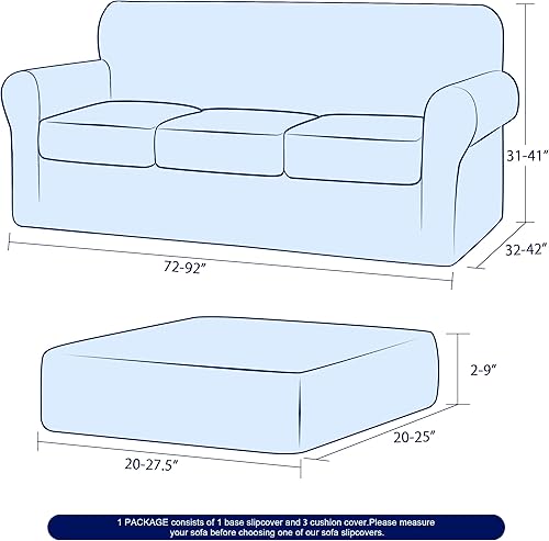 Miniatura 3 de subrtex - Funda de sofá a rayas de tela jacquard damasco, elástica con fundas de cojines de asiento por separado, lavable, protector de muebles para