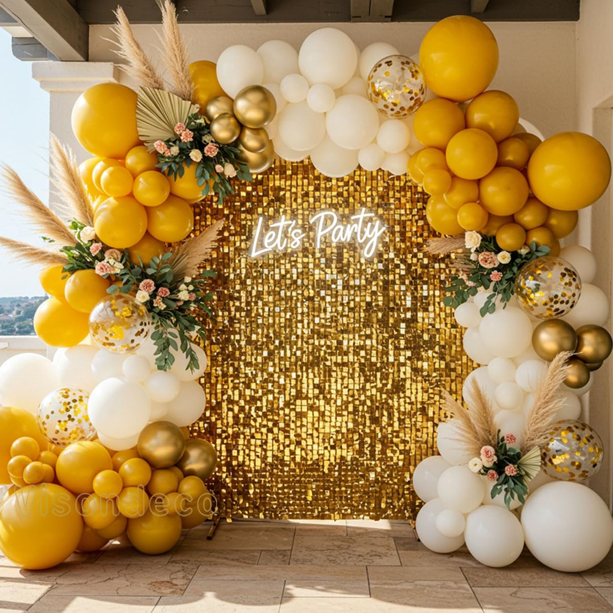 Photo 1 of Yellow Balloon Arch Kit – Double Stuffed Mustard Yellow, Ivory White & Gold Balloon Garland, 5/12/18 inch Balloons for Birthday, Baby Shower, Bee Party, Sunflower/Lemon/Daisy Theme Decorations